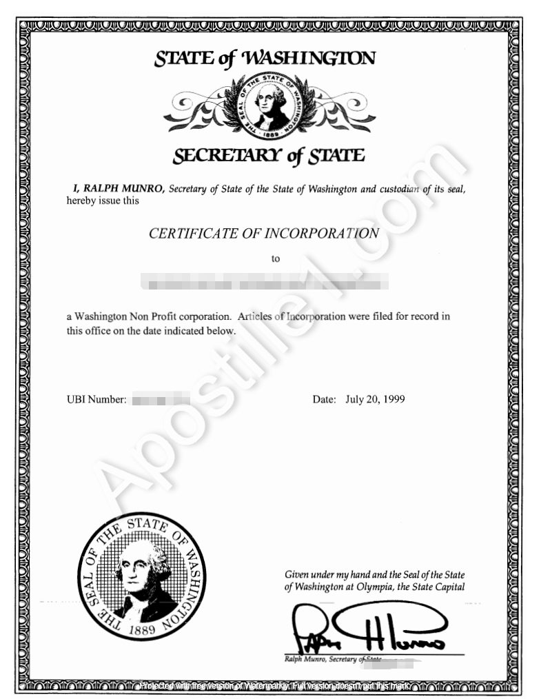 Certificate of Incorporation Online Apostille Services