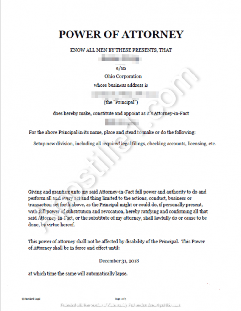 Power Of Attorney Online Apostille Services 2262