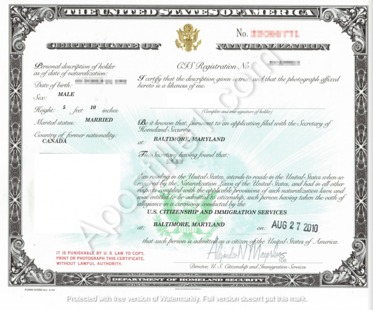 Naturalization Certificate Online Apostille Services 6150