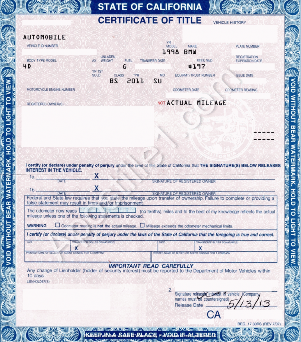 Car or Automobile Title - Online Apostille Services