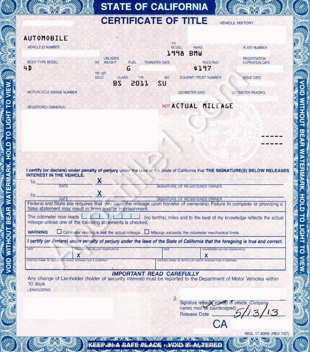 Car Or Automobile Title Online Apostille Services